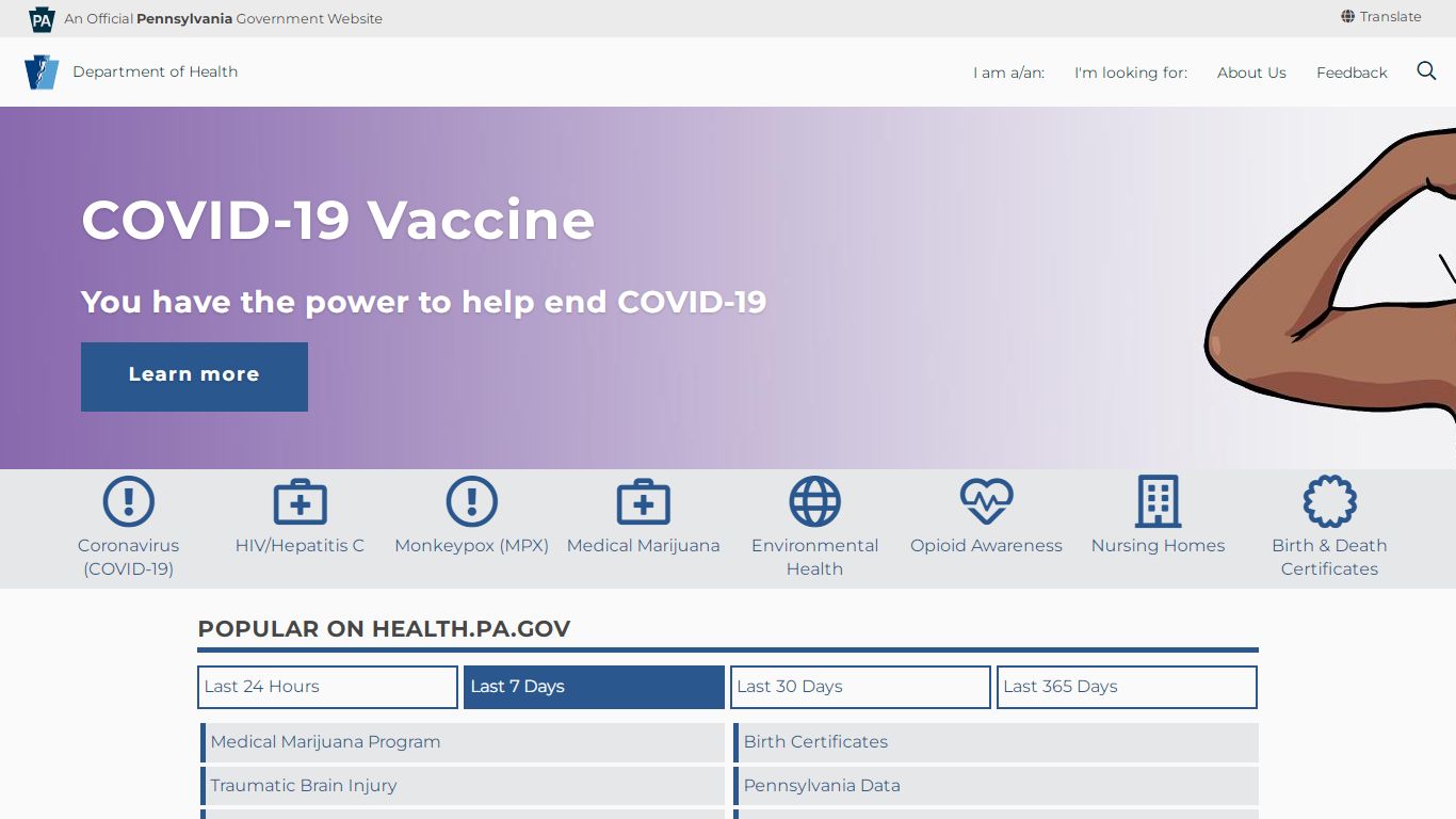 POPULAR ON HEALTH.PA.GOV - Department of Health